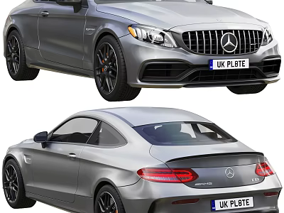 Silver Mercedes Coupe Car With UK Plate Front And Rear View Design 3d model