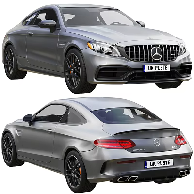 Silver Mercedes Coupe Car With UK Plate Front And Rear View Design 3d model