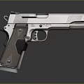 Modern Silver Metal Pistol Featuring Brown Grip and Stylish Design Elements 3d model