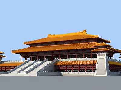 Traditional Chinese Ancient Imperial Palace With Yellow Roof And Stone Steps 3d model