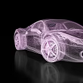 3D Pink Wireframe Sports Car Model On Black Background With Reflection 3d model