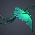Fantasy Dragon With Green Glowing Tattered Wings Dark Scaled Body In Flying 3D Rendered Pose