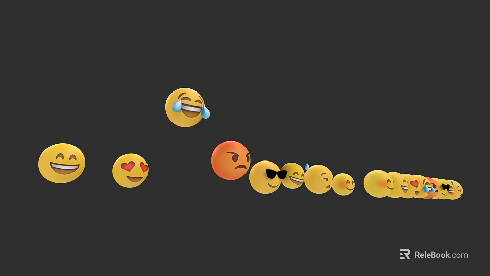 Various Emoji Characters With Smiling Faces Heart Eyes Laughing Tears And Angry Expressions 3d model 