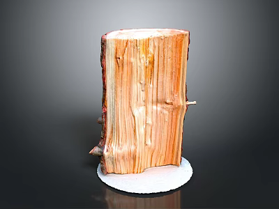 Wooden Stump Cross Section With Natural Wood Grain On White Circular Base 3d model