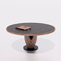 Elegant Modern Round Black Marble Dining Table With Wooden Base And Notebook 3d model
