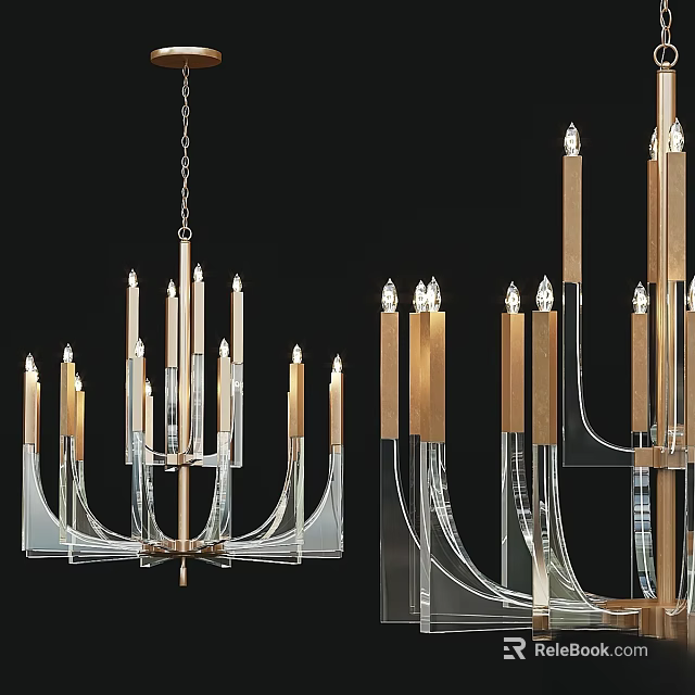 Modern Chandelier With Multiple Candle Shaped Lights Metal Frame And Glass Elements 3d model