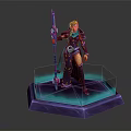 Fantasy Armored Character With Orange Hair Wielding Staff On Glowing Hexagonal Platform