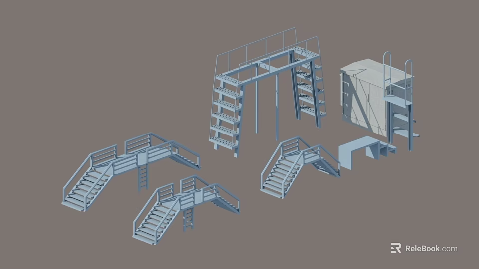 Industrial Factory Metal Staircases Platforms Handrails And Structural Components 3d model 