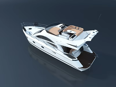 Modern Sleek Yacht With White Hull And Brown Deck 3d model