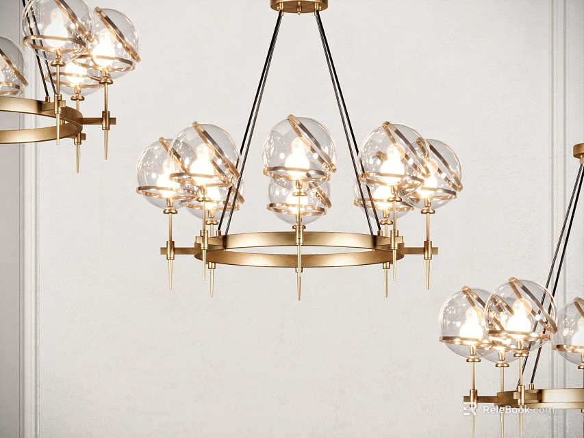 Elegant Modern Chandelier With Gold Metal Frame And Transparent Glass Globes 3d model 