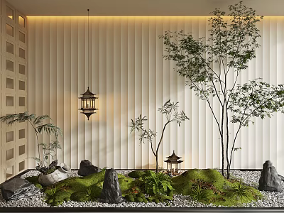 Modern indoor landscape landscaping courtyard sketch plant combination stone pebble plant pile dry landscape indoor landscaping 3d model