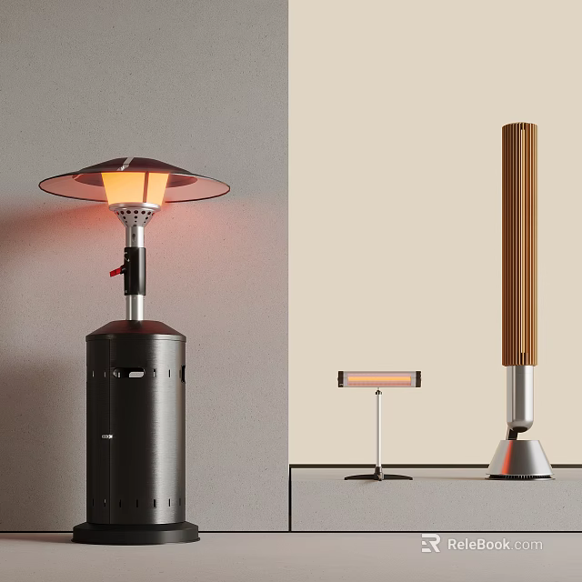 Modern Outdoor Heaters With Circular Plate Slim Design And Table Lamp Style 3d model 