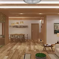 Modern Living Dining Room Interior With Wooden Floor Sofa Coffee Table And TV Cabinet