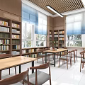 Book Art Inspired Library Interior With Shelves Natural Light And Plants