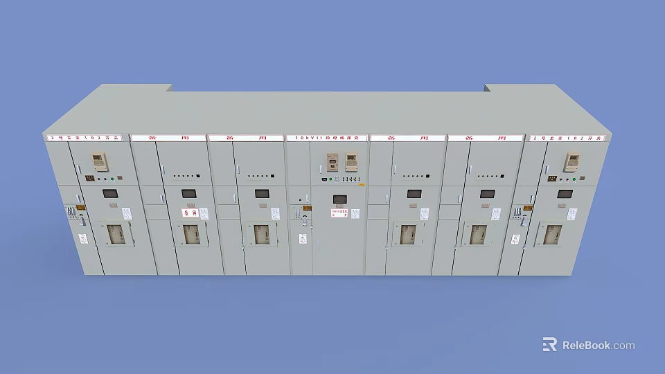 Industrial Grey Electrical Control Cabinet With Multiple Compartments Control Panels And Buttons 3d model 