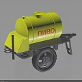Yellow Beer Tanker Cart Trailer With Red Label And Black Wheels