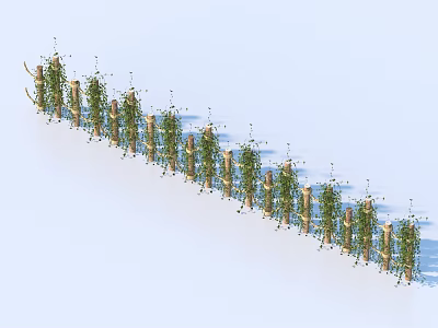 Row of Garden Decorative Pillars Wrapped in Green Vines Neatly Arranged On Light Blue Background 3d model