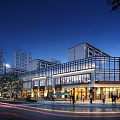 Lively Commercial Street With Modern Buildings Illuminated At Night Pedestrian Walkway Shops Restaurants And People