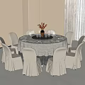 Elegant Round Dining Table And Chairs Set With Light Tablecloth And Bow Decorations 3d model