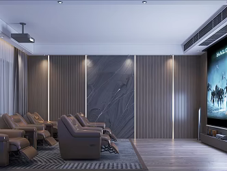 Style AV Room Sofa Projector Curtain Wall Panel 3d model