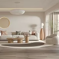 Modern Cozy Living Room With White Sofa Round Coffee Tables Throw Pillows And Decorative Mirror