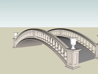 Elegant Arched Landscape Bridge With Decorative Railings And Stone Vases 3d model