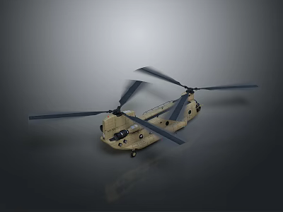Detailed Beige Helicopter Model with Twin Rotors and Tail Rotor on Grey Gradient Background 3d model