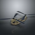 Detailed Beige Helicopter Model with Twin Rotors and Tail Rotor on Grey Gradient Background