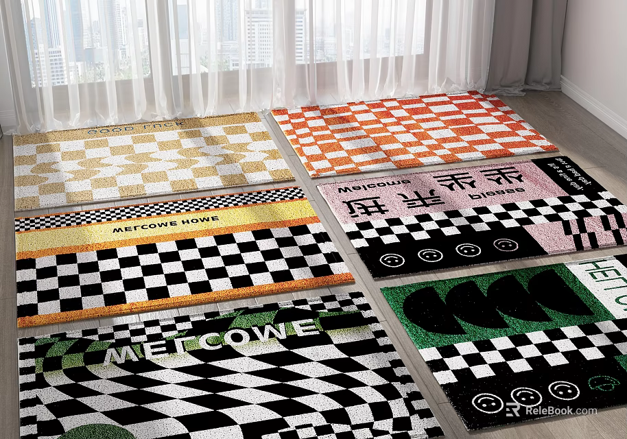 Stylish Square Rugs With Various Patterns And Welcome Designs For Home Decor 3d model 