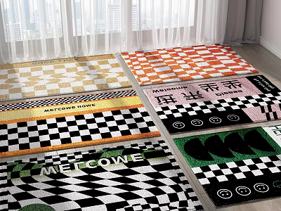 Stylish Square Rugs With Various Patterns And Welcome Designs For Home Decor 3d model