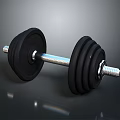Black Fitness Dumbbell With Stacked Weight Plates On Reflective Surface