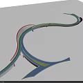 Modern Curved Landscape Bridge With Colorful Railings And Scenic Pedestrian Walkway