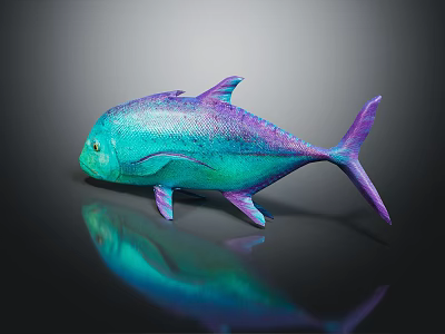 Vibrant Turquoise And Purple Fish With Shiny Scales On Dark Reflective Surface 3d model