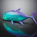 Vibrant Turquoise And Purple Fish With Shiny Scales On Dark Reflective Surface