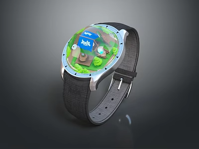 Smart Watch With Black Leather Strap Round Dial And Digital Park App 3d model