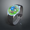 Smart Watch With Black Leather Strap Round Dial And Digital Park App 3d model