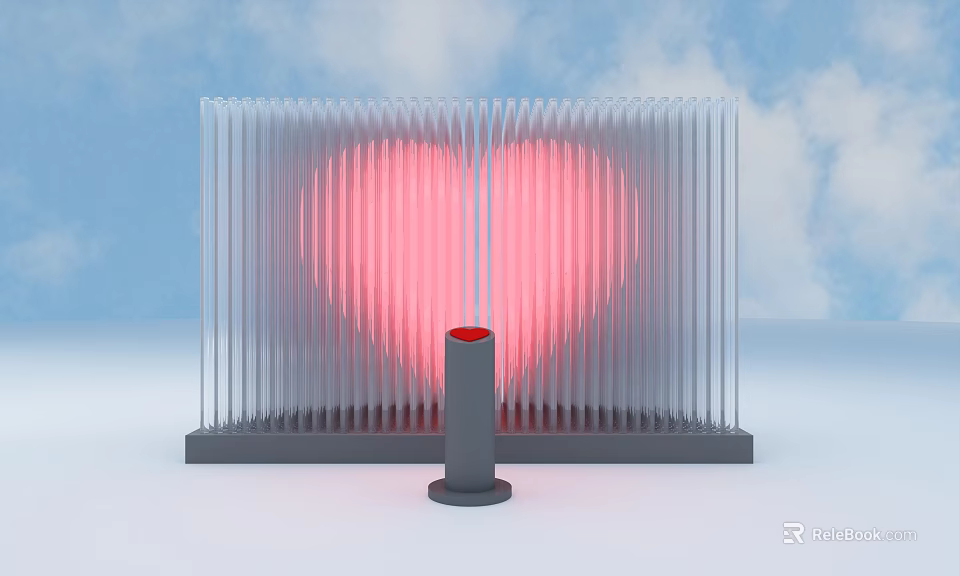 Heart Shaped Light Installation With Transparent Vertical Strips And Gray Base 3d model