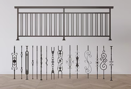 Modern wrought iron railing carved fence simple European fence 3d model
