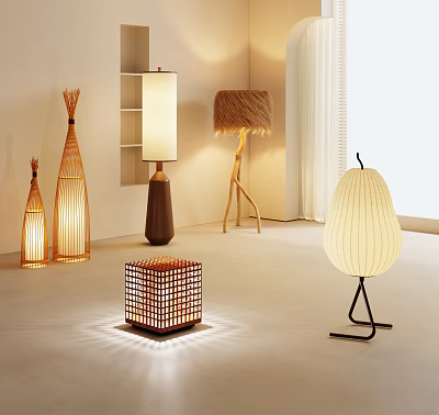 Variety Of Stylish Floor Lamps In Modern Interior 3d model