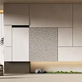Elegant Modern Minimalist Background Wall With Wooden Stone Texture Light Strip And Decorative Ornaments