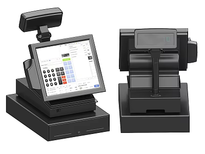 Professional Commercial Cash Register Equipment With Touchscreen And Receipt Printer 3d model