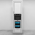 Modern Tall Kitchen Storage Unit With White Cabinet Oven And Blue Drawers