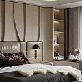 Modern Bedroom Interior Design With Large Bed Nightstands Cabinets Soft Rug And Wall Paneling