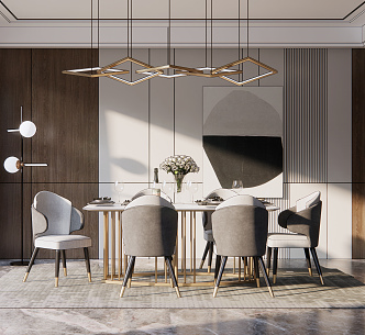 Light Luxury Dining Table and Chair Combination 3d model