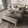 Elegant Modern Double Bed Interior With Upholstered Headboard Nightstands Table Lamps And Tufted Bench