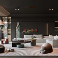Modern Living Dining Room Interior With Sofa Coffee Table And Pendant Lights 3d model