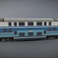 Blue And White Train Carriage With Multiple Windows And Classic Body Design