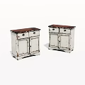 Vintage White Cabinets With Distressed Finish Wooden Top And Drawer Design