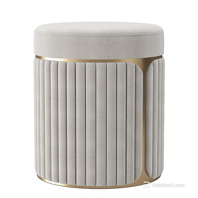 Modern Light Gray Pleated Ottoman With Gold Metal Frame And Upholstered Design 3d model 