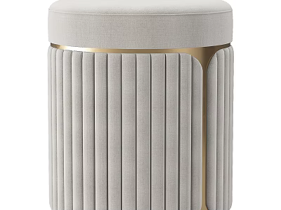 Modern Light Gray Pleated Ottoman With Gold Metal Frame And Upholstered Design 3d model
